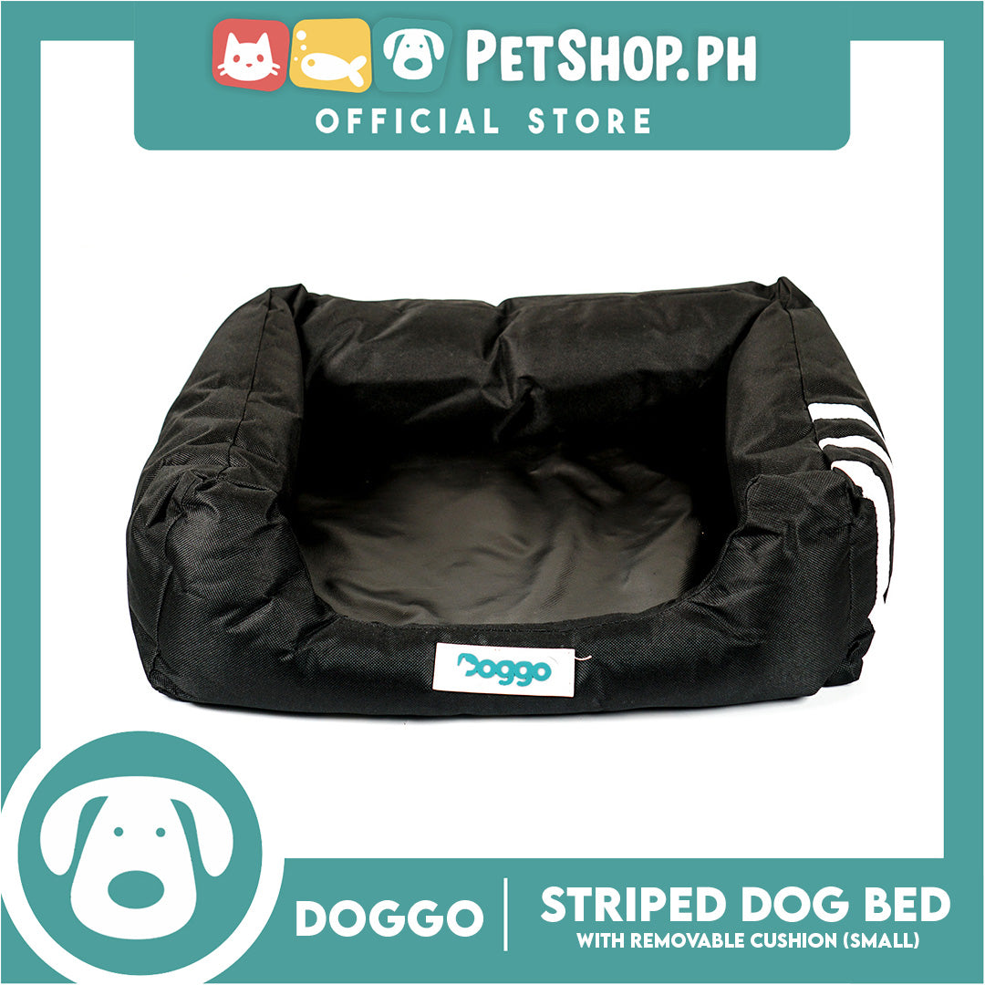 Doggo Striped Bed Black with White Striped (Small) with Removable Cushion