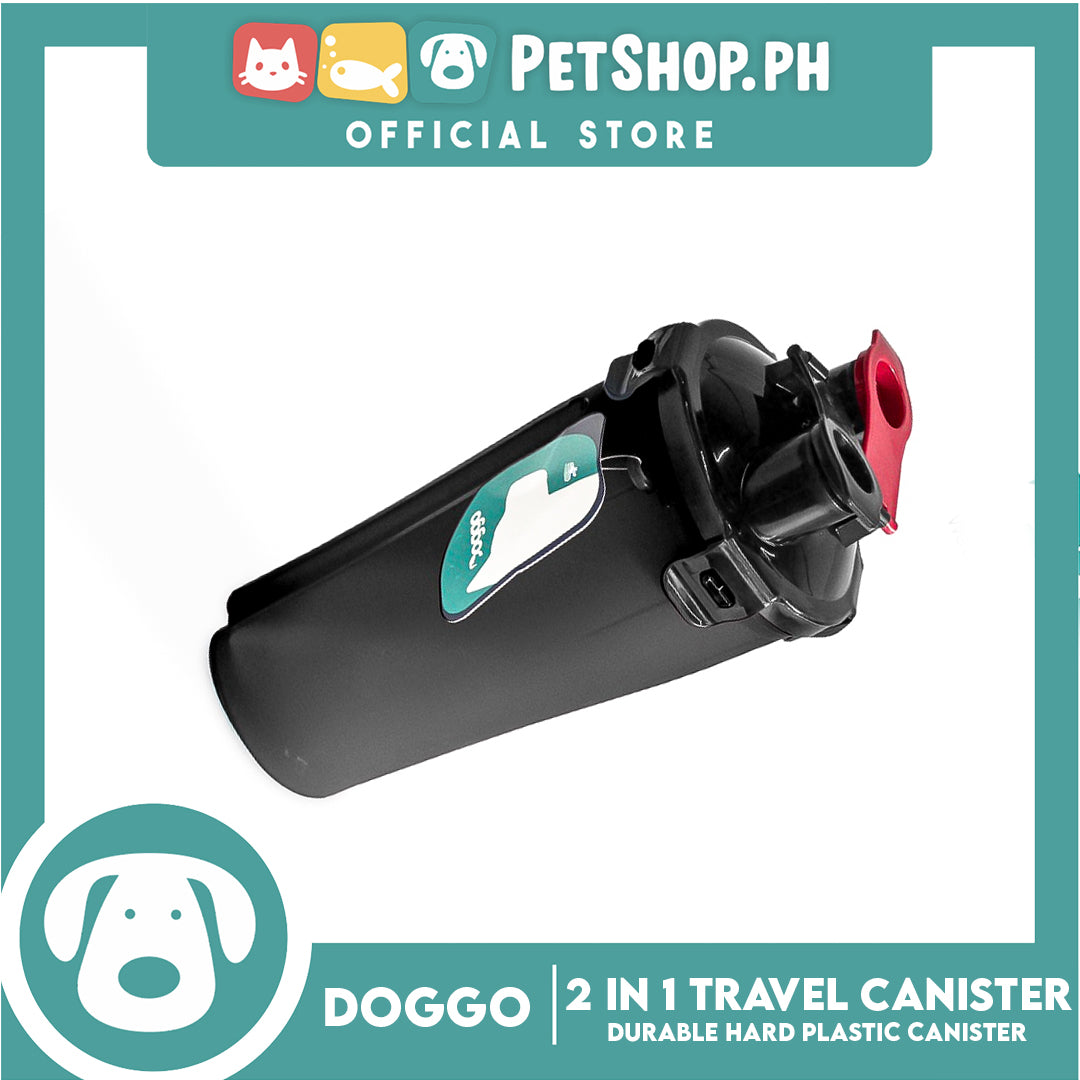 Doggo 2 in 1 Travel Canister, Durable Hard Plastic (Black)
