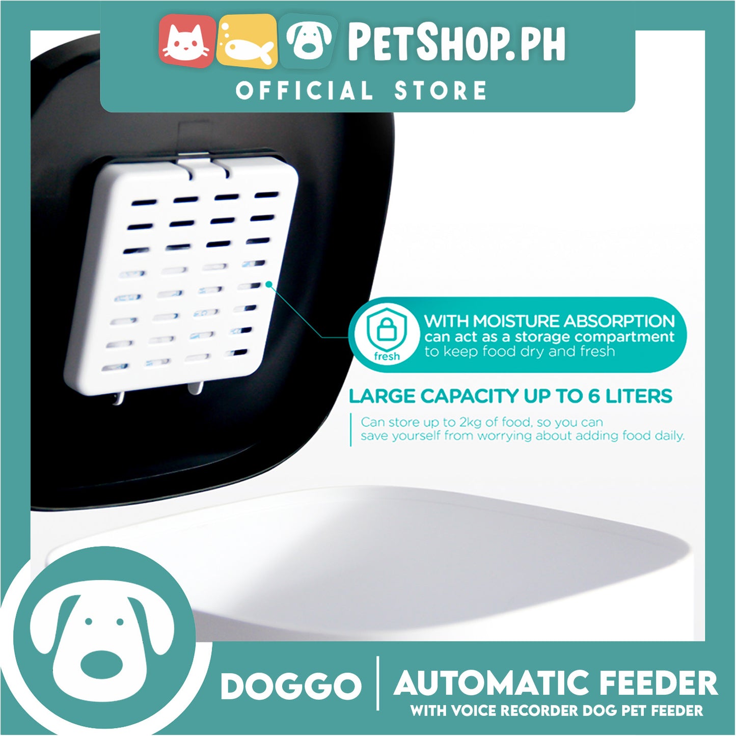 Doggo Automatic Pet Feeder 6L (White)
