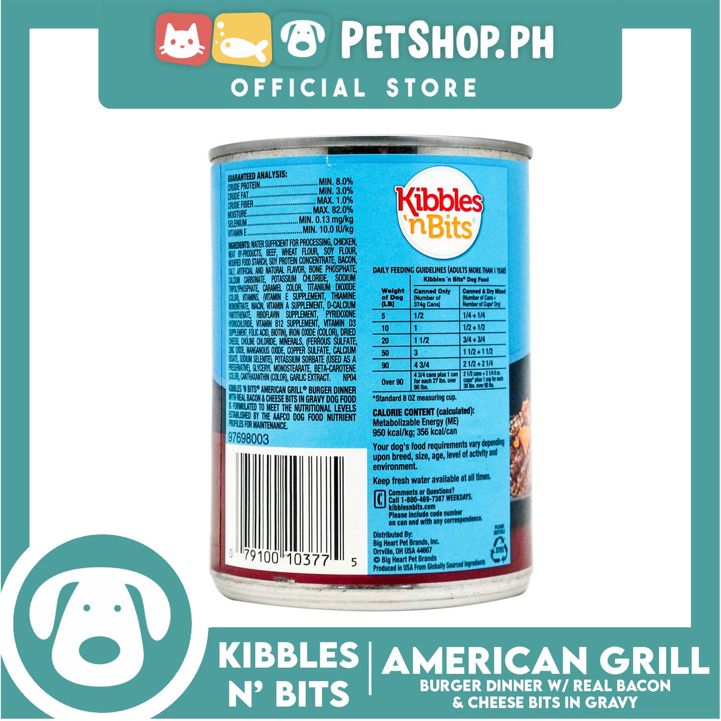 Kibbles 'n Bits Burger Dinner with Real Bacon and Cheese Bits in Gravy 374g