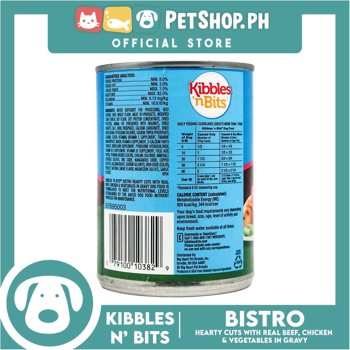 Kibbles 'n Bits Hearty Cuts with Real Beef, Chicken & Vegetables in Gravy 374g