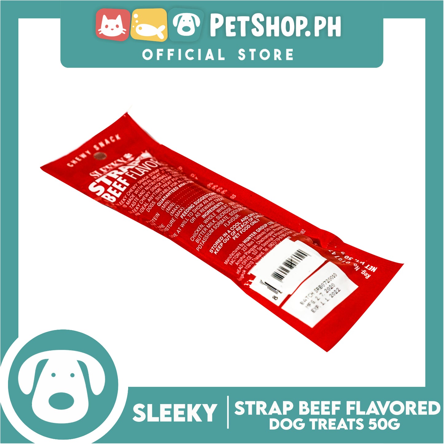 Sleeky Chewy Strap Beef Flavored 50g Dog Treats