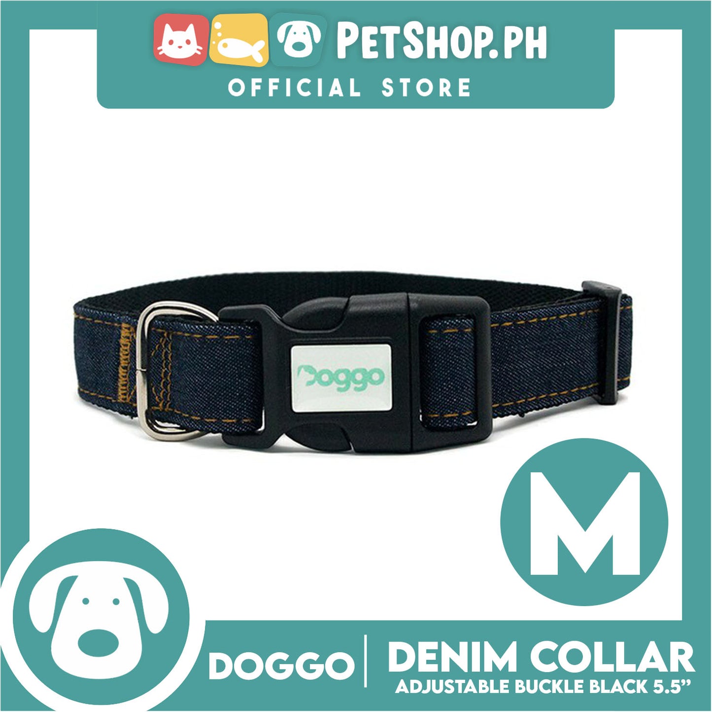 Doggo Collar Denim Design Medium (Black) Perfect Collar for Your Dog