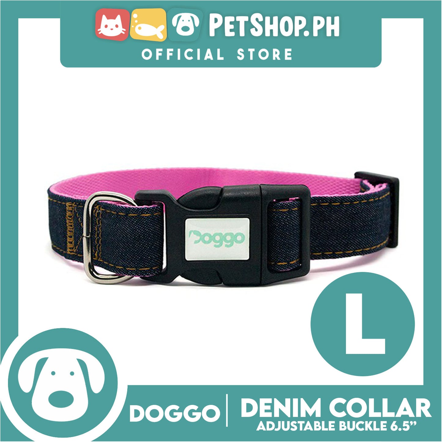 Doggo Collar Denim Design Large (Pink) Perfect Collar for Your Dog