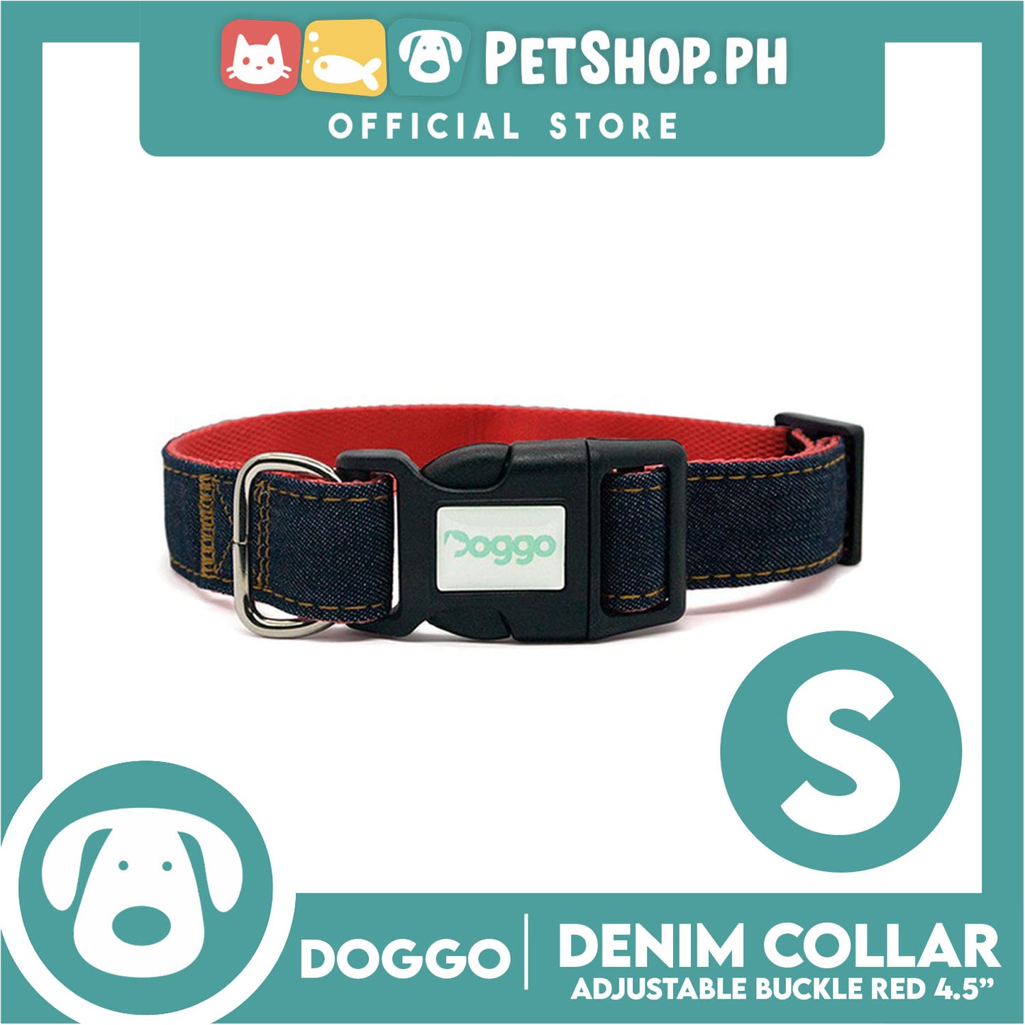 Doggo Collar Denim Design Small (Red) Perfect Collar for Your Dog