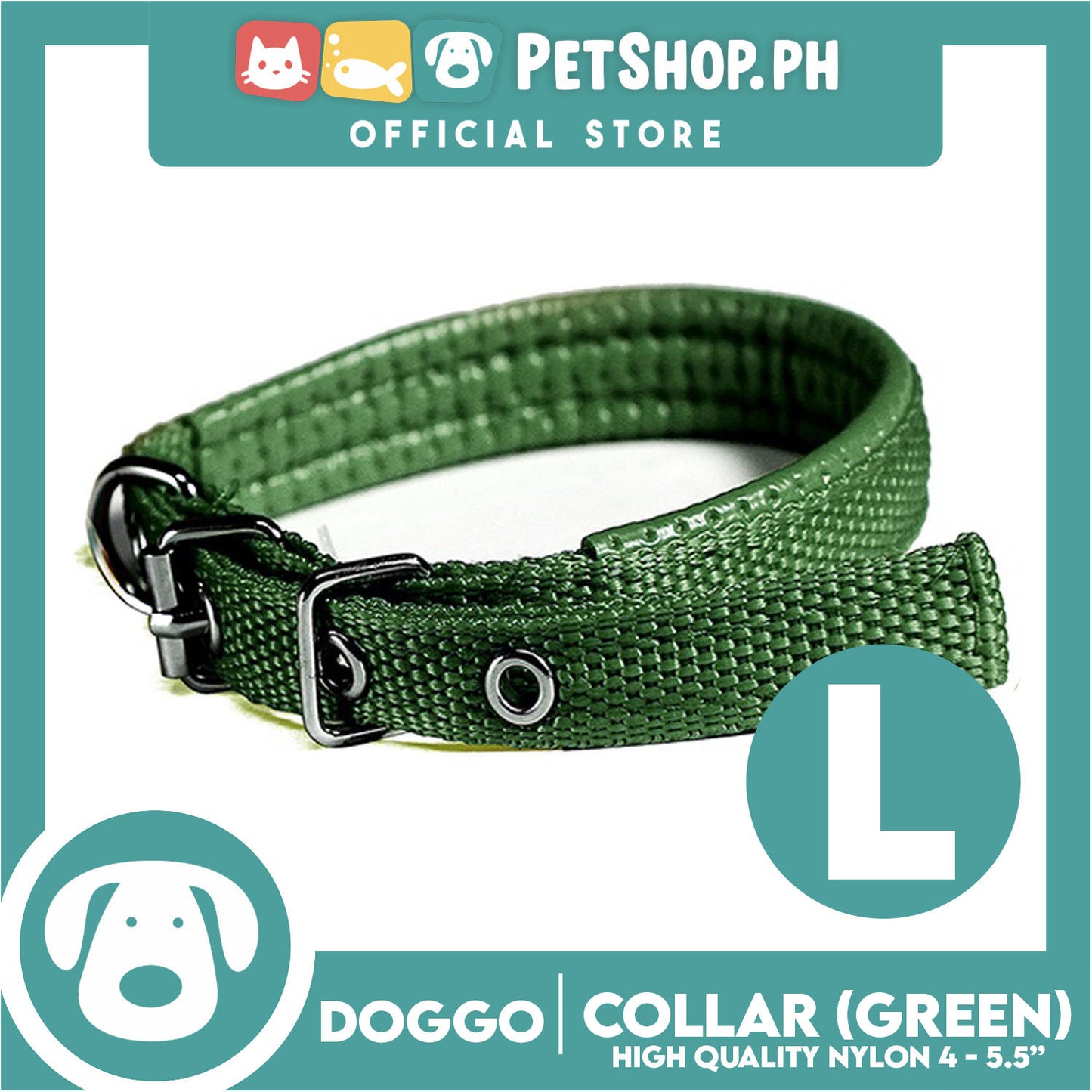 Doggo Dog Collar Adjustable Buckle Large Size (Green) Collar Nylon for Dog