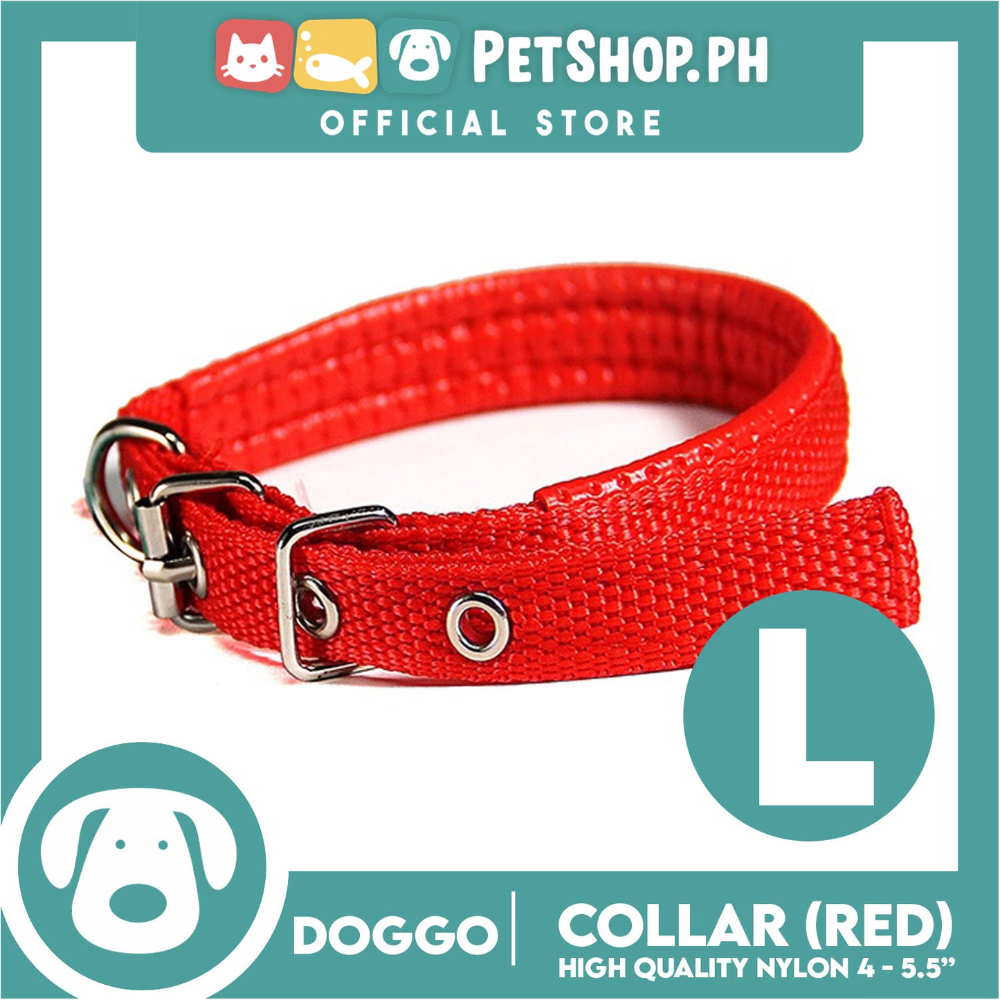 Doggo Dog Collar Adjustable Buckle Large Size (Red) Collar Nylon for Dog