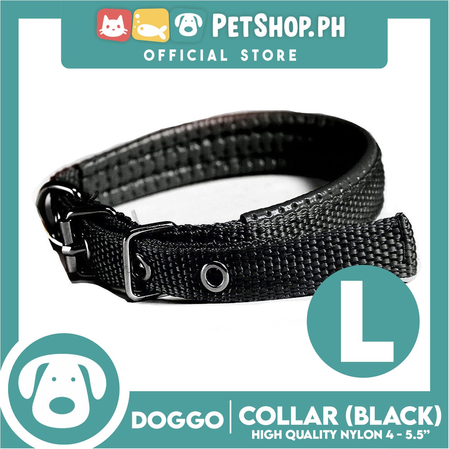 Doggo Dog Collar Adjustable Buckle Large Size (Black) Collar Nylon for Dog