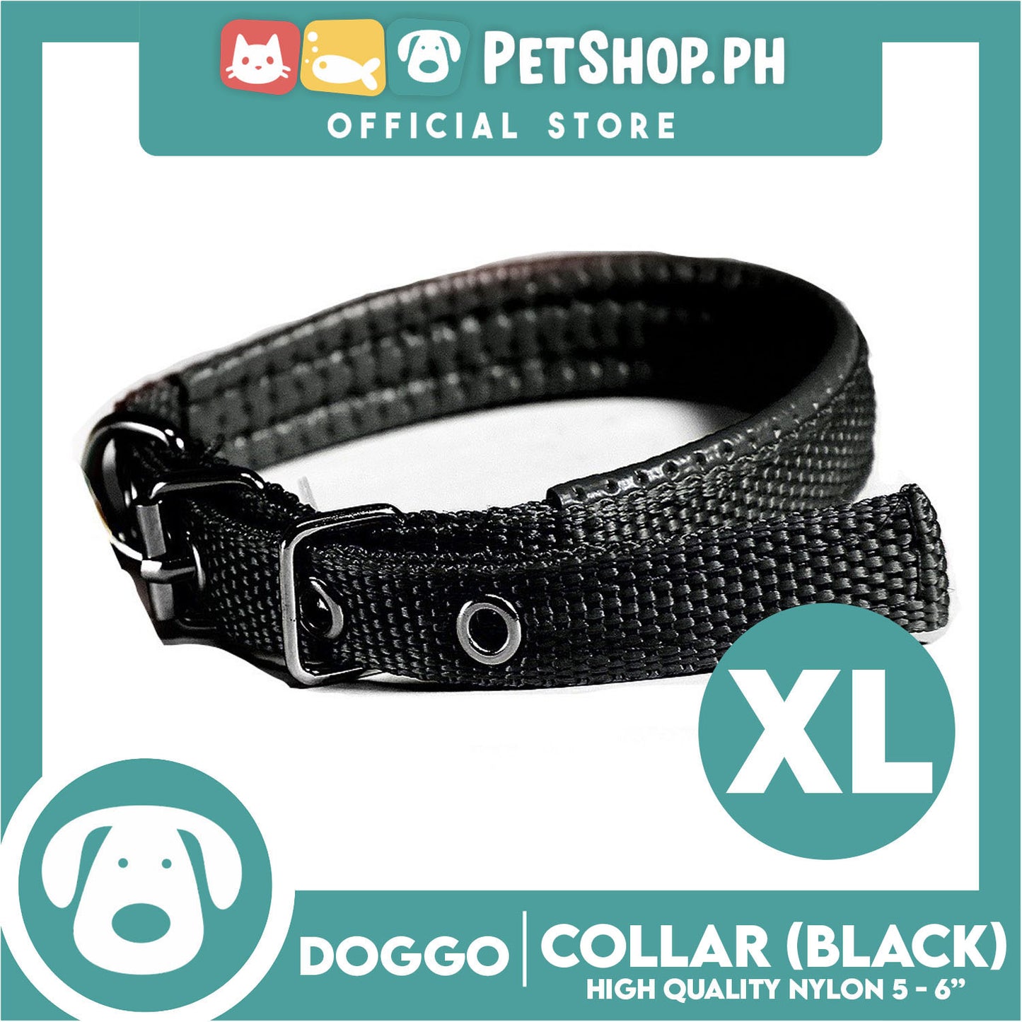 Doggo Dog Collar Adjustable Buckle Extra Large Size (Black) Collar Nylon for Dog