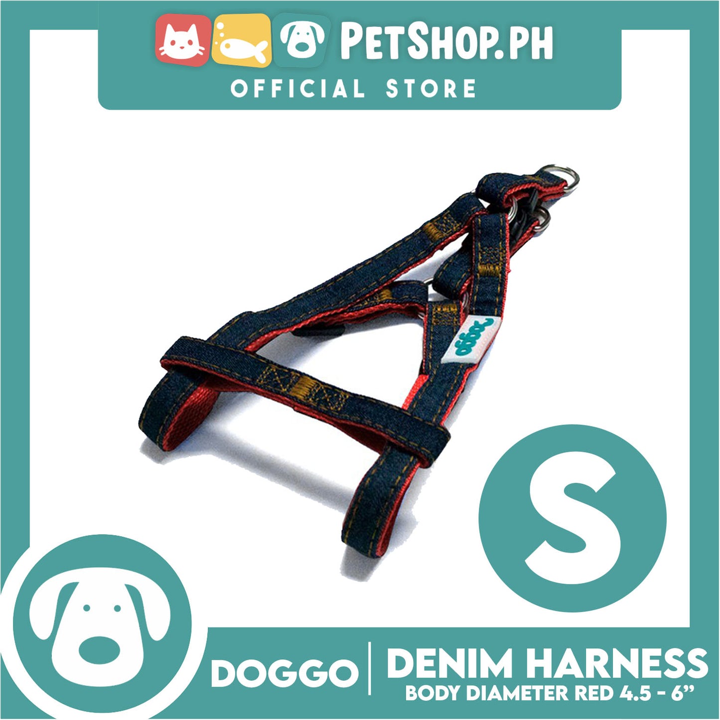 Doggo Denim Harness Small Size (Red) Harness for Dog