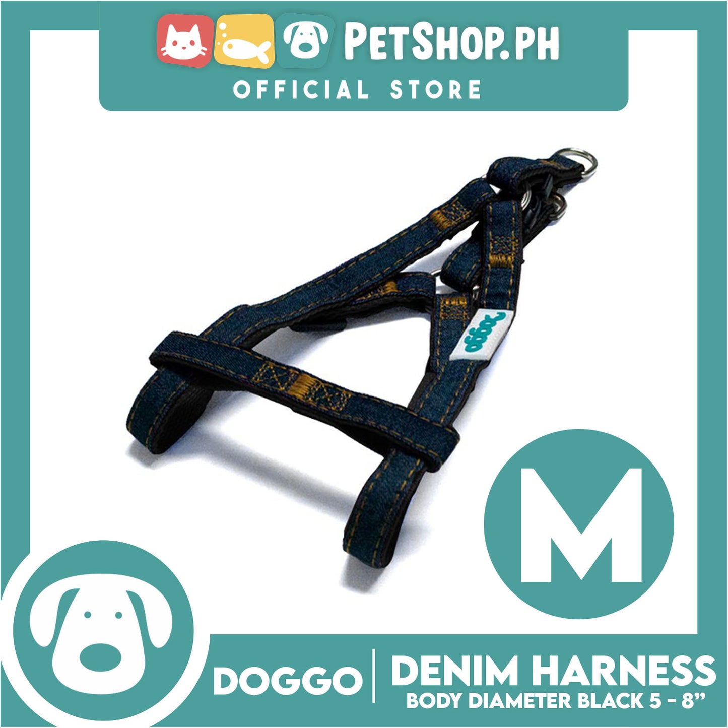Doggo Denim Harness Medium Size (Black) Harness for Dog