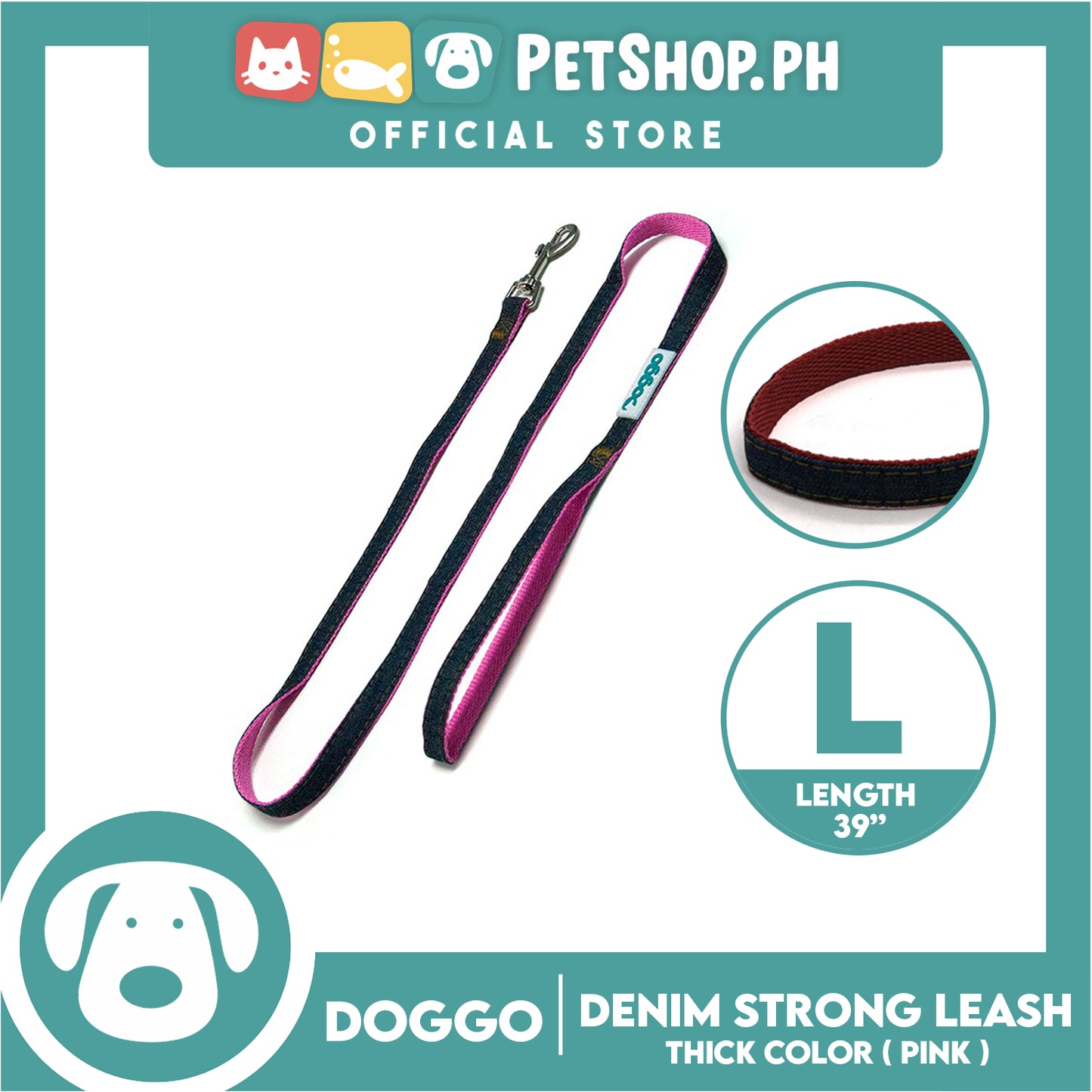 Doggo Strong Leash Denim Design Large (Pink) for Your Dog