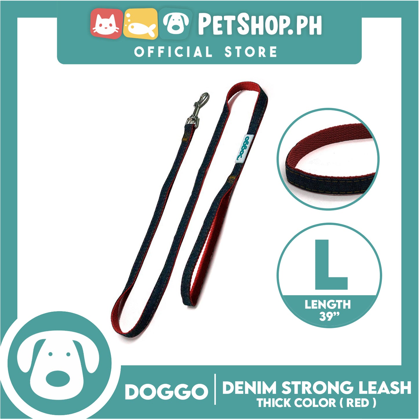 Doggo Strong Leash Denim Design Large (Red) Leash for Your Dog