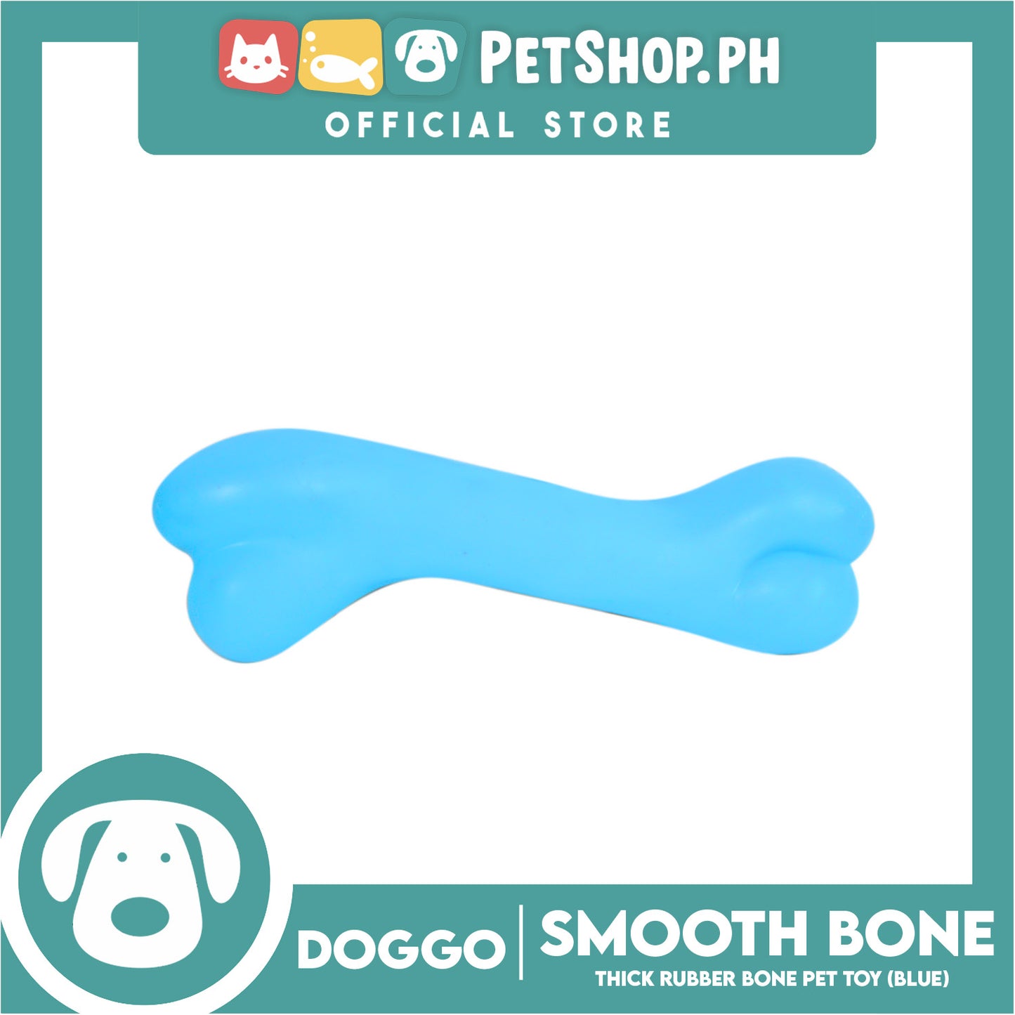 Doggo Smooth Bone (Blue) Small Size Thick Rubber Material Dog Toy