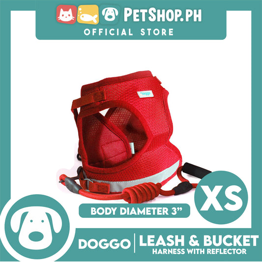 Doggo Leash and Bucket Harness with Reflector Extra Small (Red) Perfect Set for Your Dog