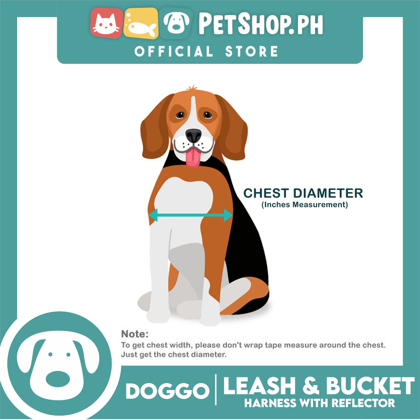 Doggo Leash and Bucket Harness with Reflector Medium (Black) Perfect Set for Your Dog