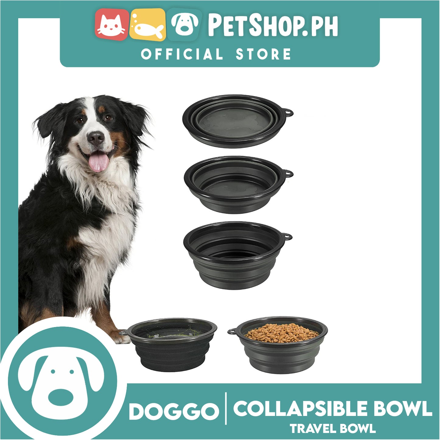 Doggo Collapsible Travel Bowl Small Size (Black) Foldable Pet Feeding Bowl