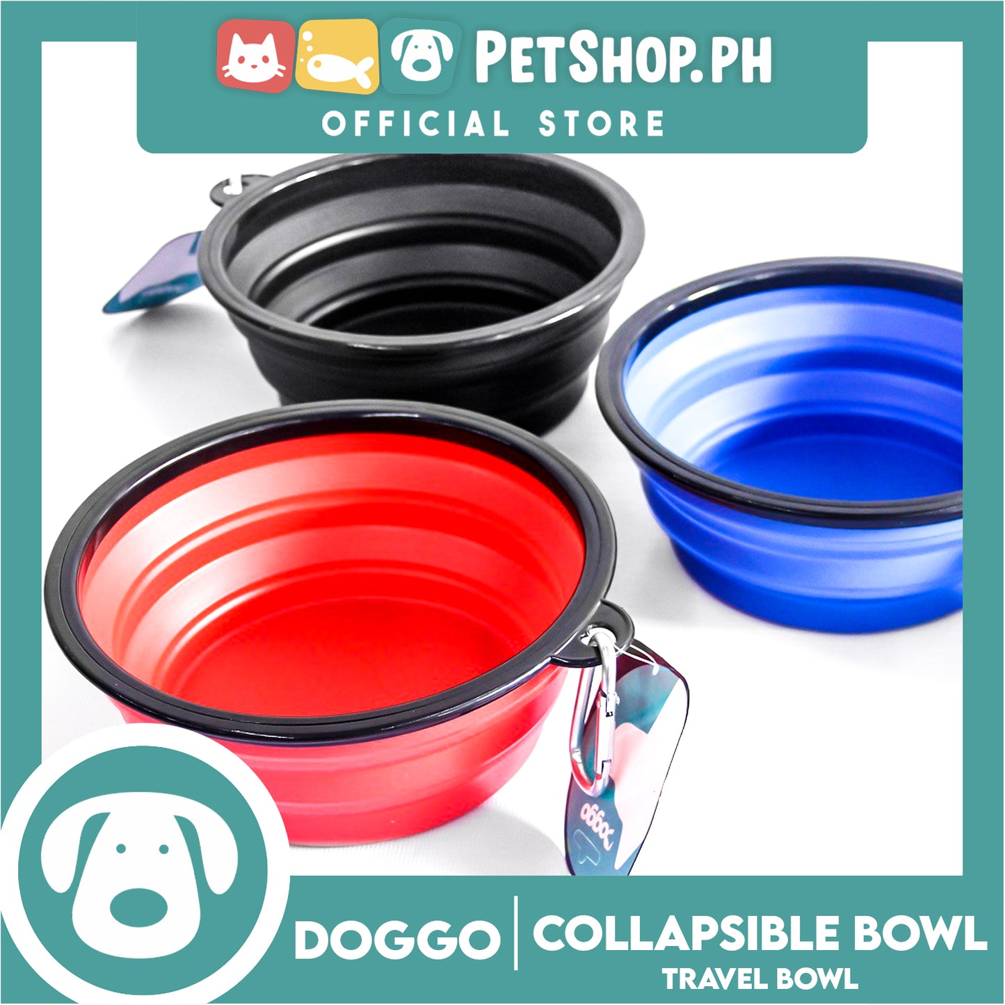 Doggo Collapsible Travel Bowl Small Size (Black) Foldable Pet Feeding Bowl