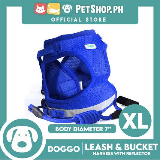 Doggo Leash and Bucket Harness with Reflector Extra Large (Blue) Perfect Set for Your Dog