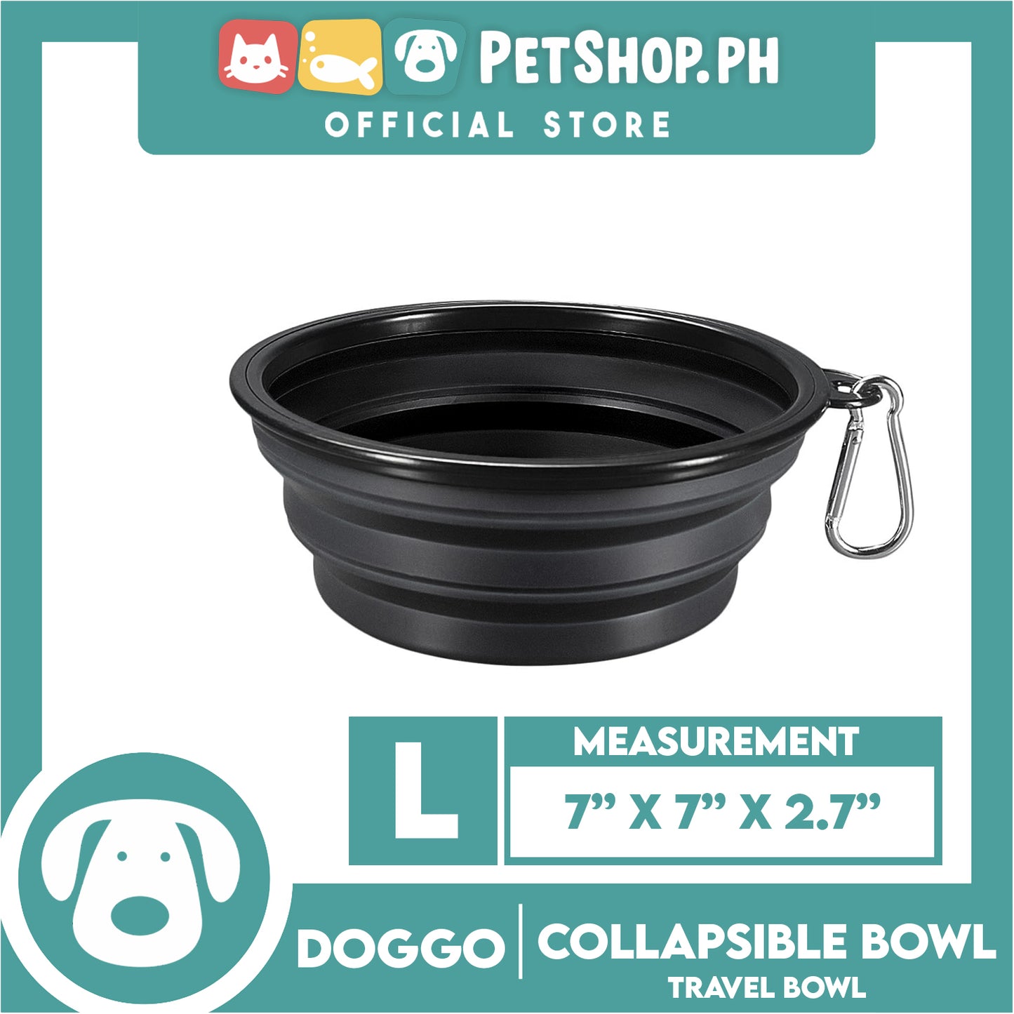 Doggo Collapsible Travel Bowl Large Size (Black) Foldable Pet Feeding Bowl