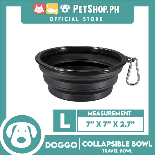 Doggo Collapsible Travel Bowl Large Size (Black) Foldable Pet Feeding Bowl