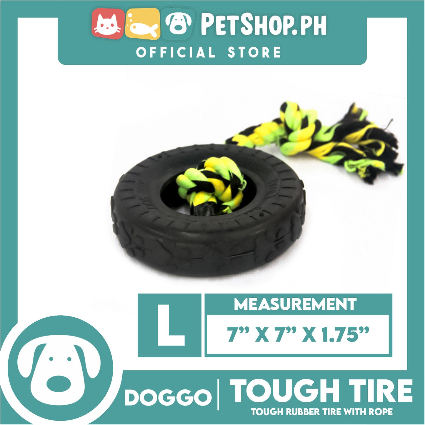 Doggo Dog Toy Tough Tire Rubber with Rope Large Size (Black) Pet Toy Rubber Tire
