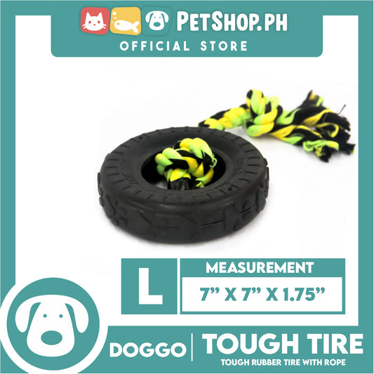 Doggo Dog Toy Tough Tire Rubber with Rope Large Size (Black) Pet Toy Rubber Tire