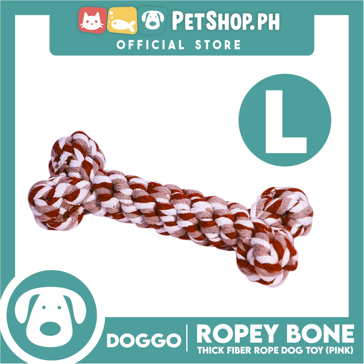 Doggo Ropey Bone Pink Color (Large) Thick Fiber Braided Bone Dog Toy