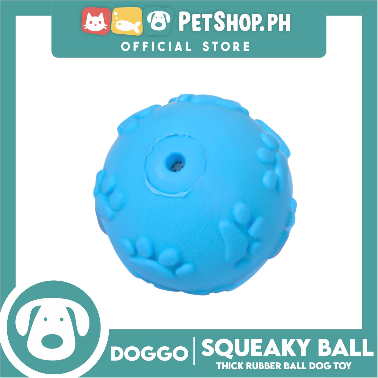 Doggo Squeaky Ball (Blue) Thick Rubber Material Pet Toy