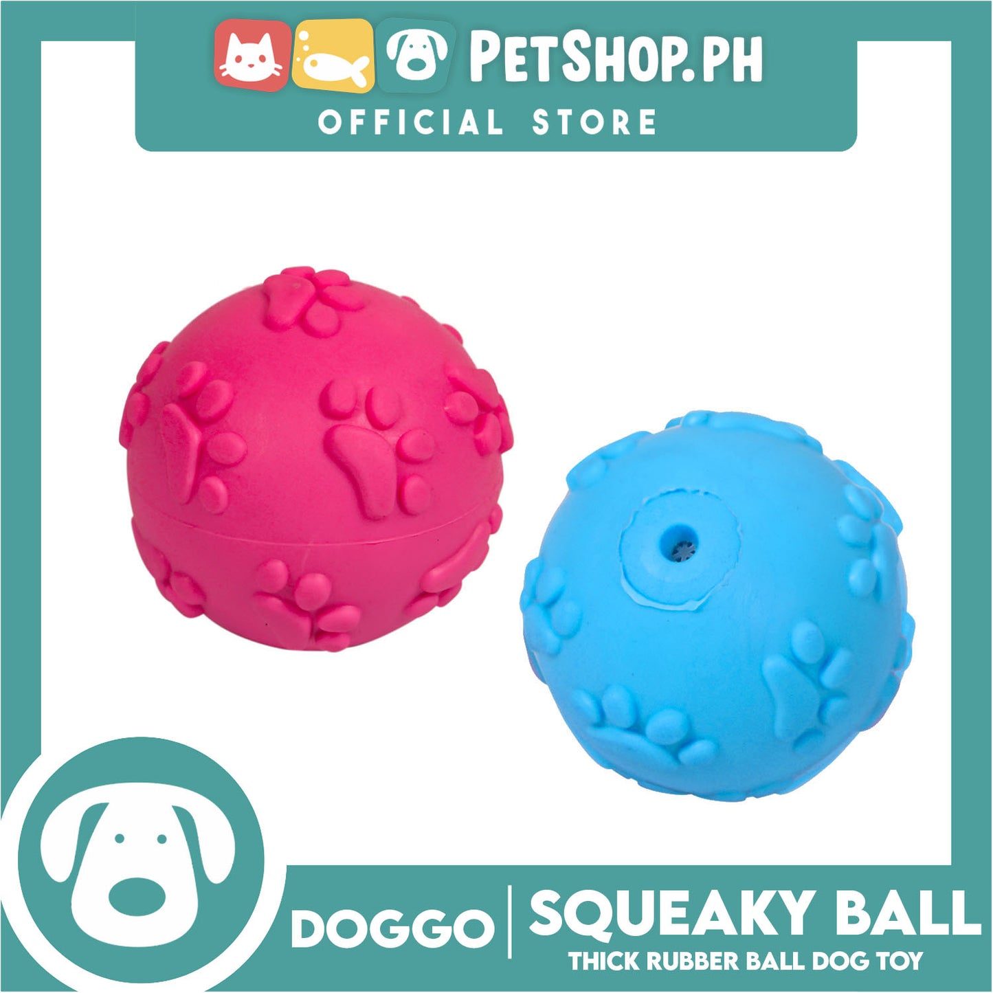 Doggo Squeaky Ball (Blue) Thick Rubber Material Pet Toy