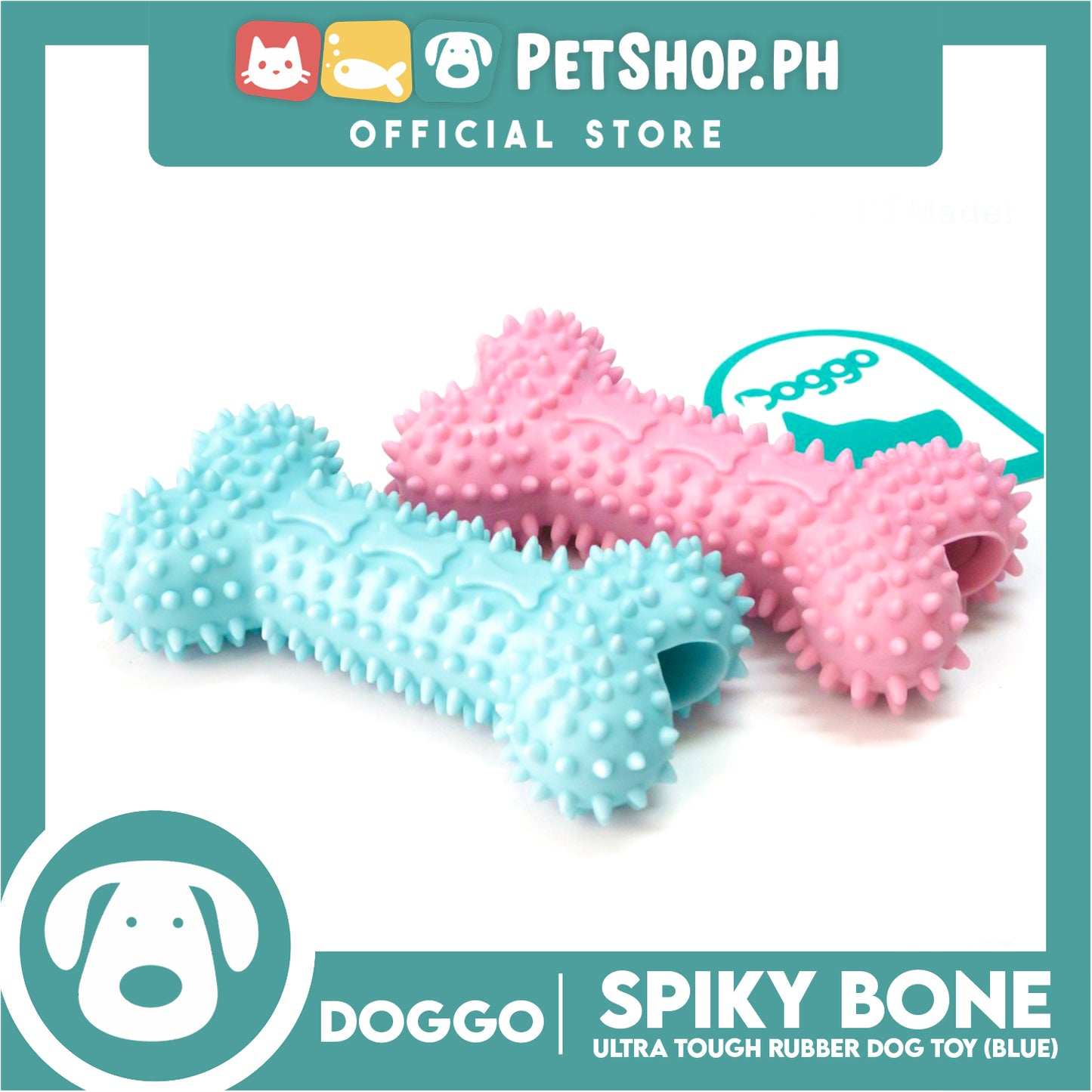 Doggo Spiky Bone (Blue) Ultra Tough Rubber Dog Toy