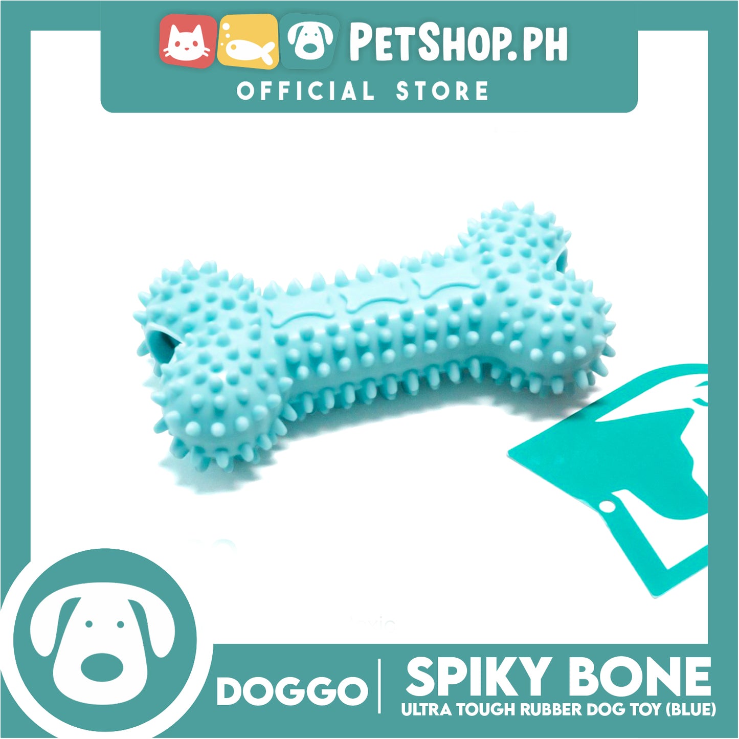 Doggo Spiky Bone (Blue) Ultra Tough Rubber Dog Toy