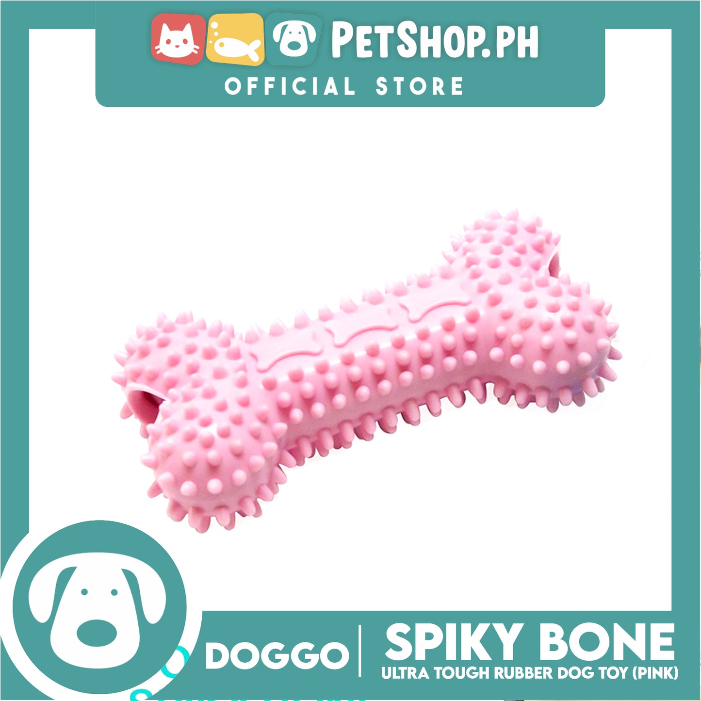 Doggo Spiky Bone (Pink) Ultra Tough Rubber Dog Toy