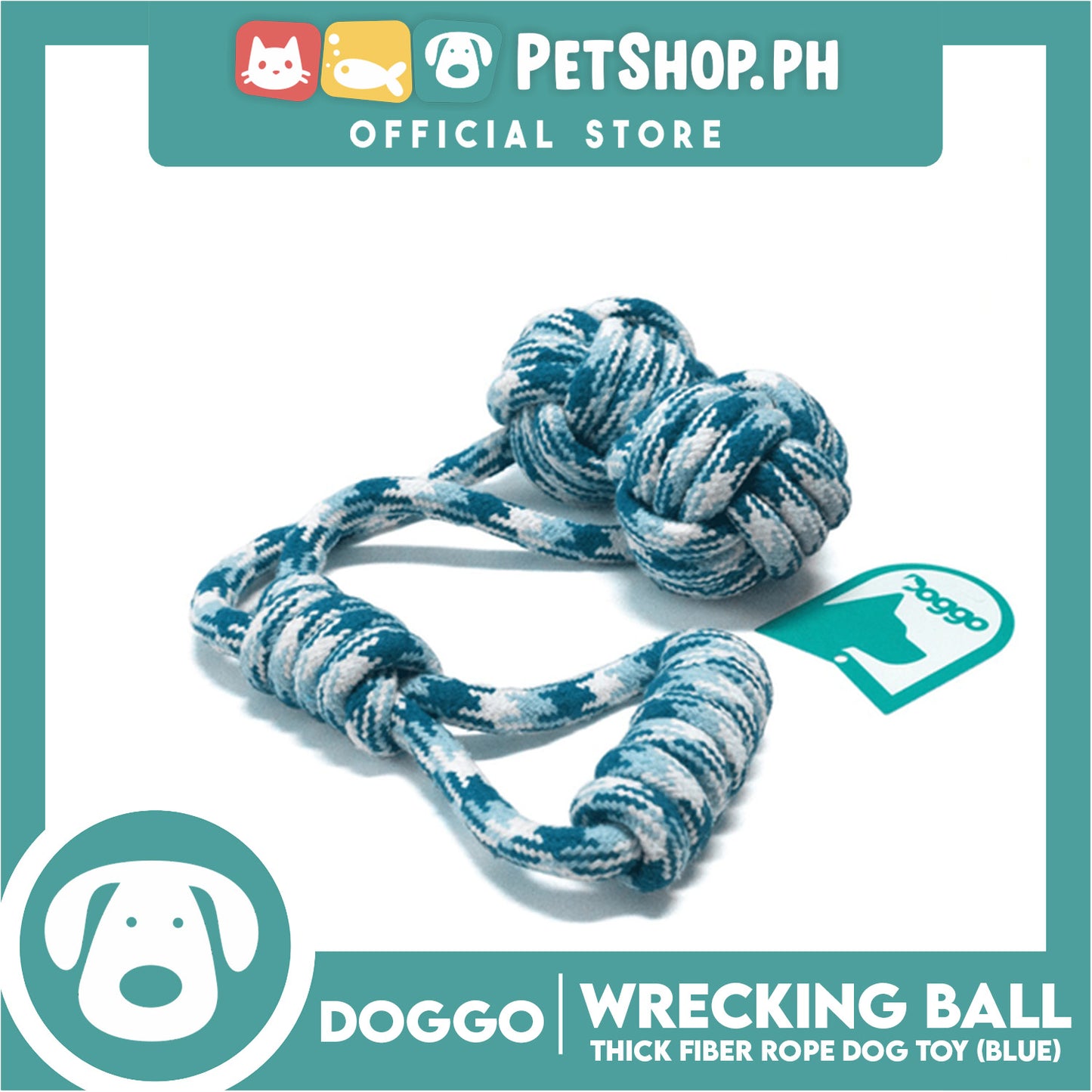 Doggo Twin Wrecking Ball (Blue) Thick Fiber Dog Toy