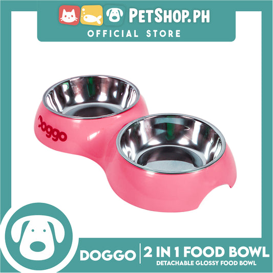 Doggo Glossy 2 in 1 Bowl (Pink) Thick Plastic Material Detachable Pet Feeding Bowl
