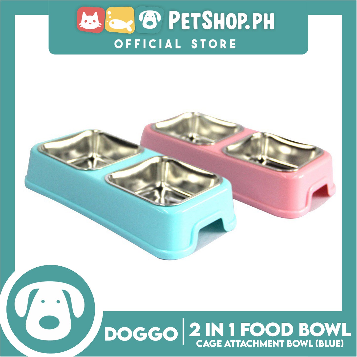 Doggo Quad 2 in 1 Bowl (Blue) Thick Plastic Material Detachable Pet Feeding Bowl