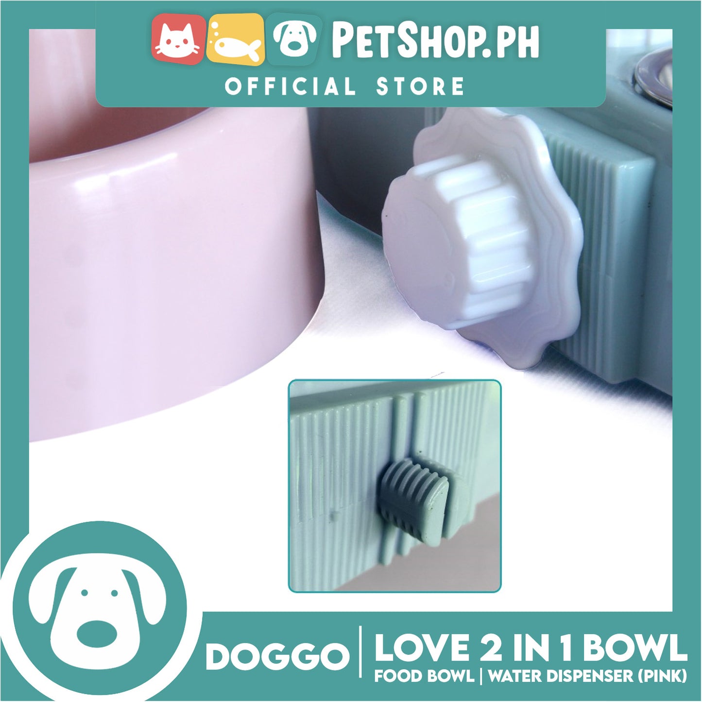 Doggo Love 2 in 1 Bowl With 500ml Bottle (Pink) Thick Plastic Material Pet Bowl
