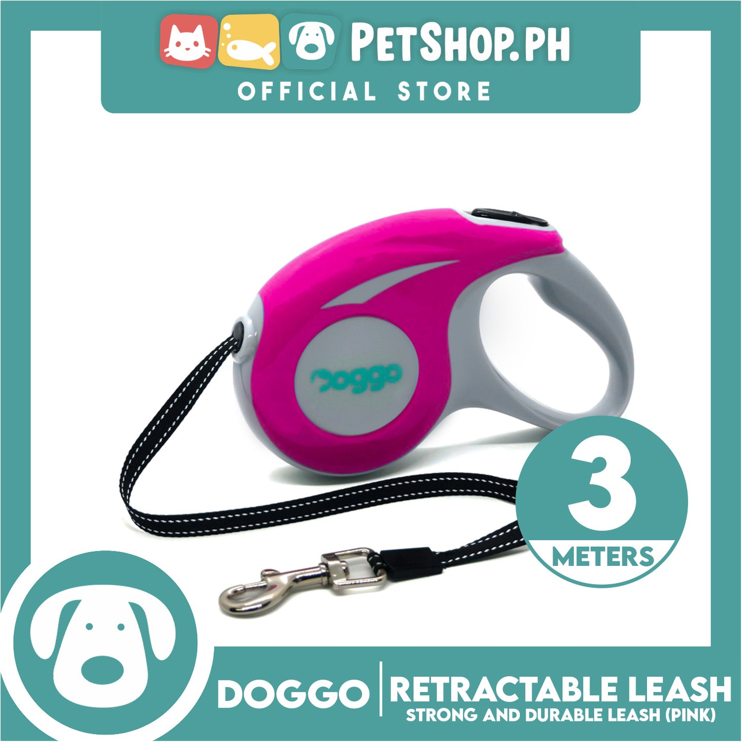 Doggo Retractable Leash 3M (Pink) Strong And Durable, In Comfort And Control Running And Convenient