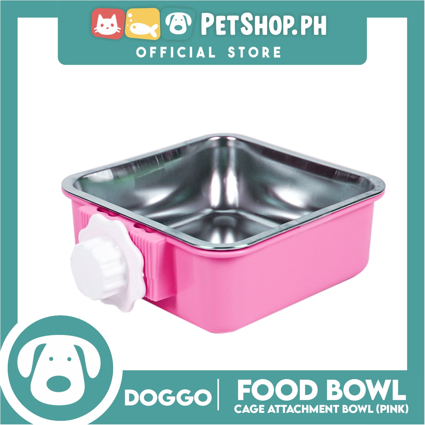Doggo Quad Cage Attachment Bowl (Pink) Thick Plastic Material Pet Feeding Bowl