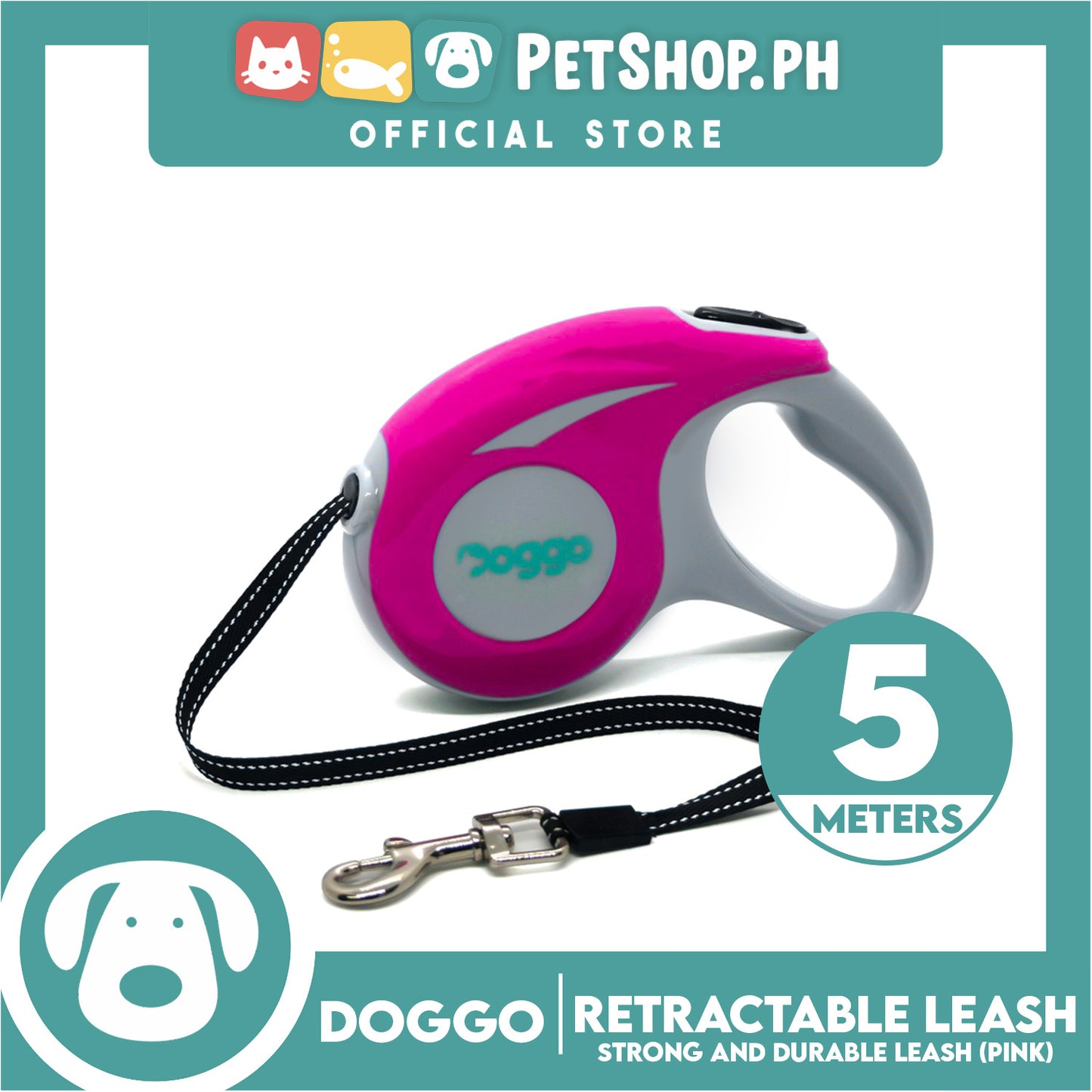 Doggo Retractable Leash 5M (Pink) Strong And Durable, In Comfort And Control Running And Convenient