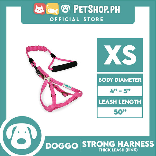 Doggo Strong Harness Thick Leash Soft Handle Steel Connector Extra Small (Pink) Safe Harness for Your Dog