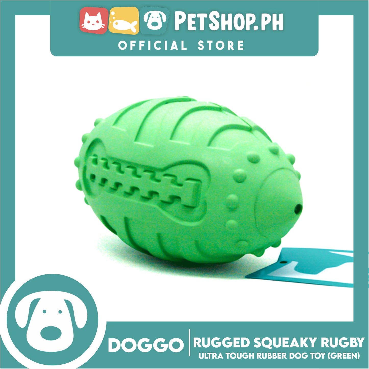 Doggo Rugged Squeaky Rugby (Green) Dog Toy Pet Toy