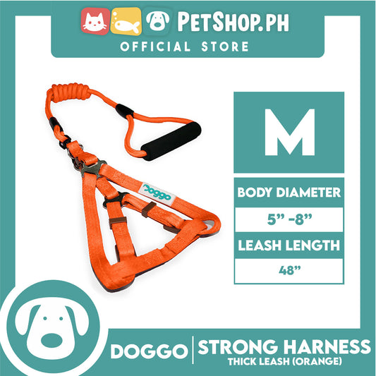 Doggo Strong Harness Thick Leash Soft Handle Steel Connector Medium (Orange) Safe Harness for Your Dog