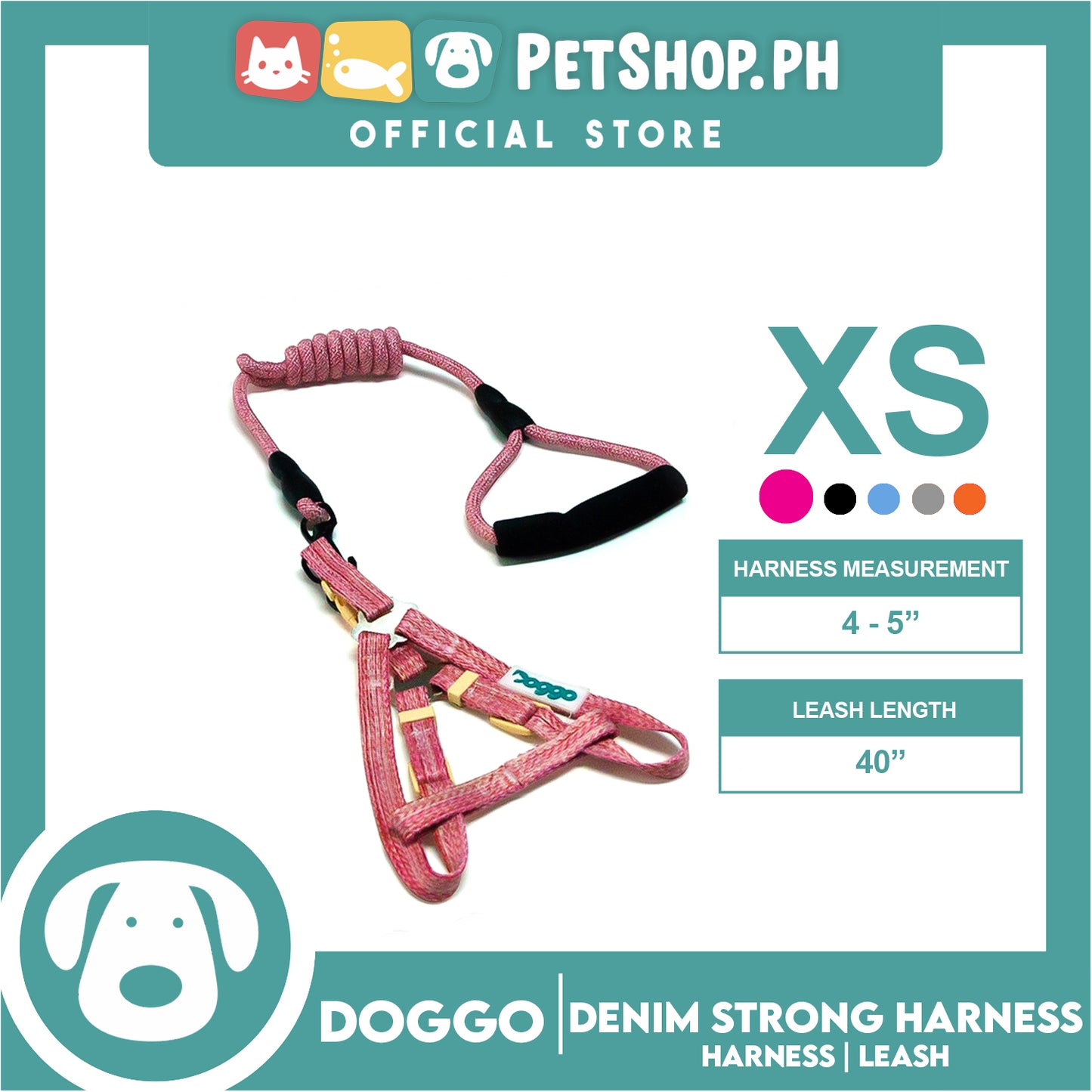 Doggo Atlanta Strong Harness and Leash Set Extra Small Size (Pink)
