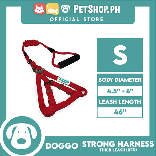 Doggo Strong Harness Thick Leash Soft Handle Steel Connector Small (Red) Safe Harness for Your Dog