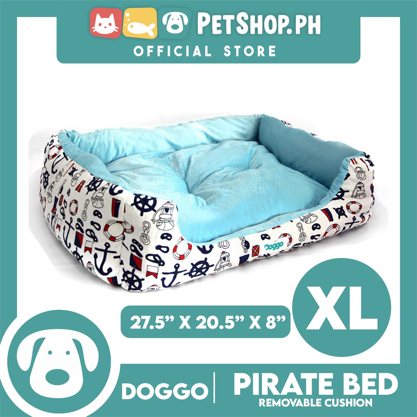 Doggo Pirate Bed (Extra Large) Pet Sleeping Bed Dog Bed Pirate Theme