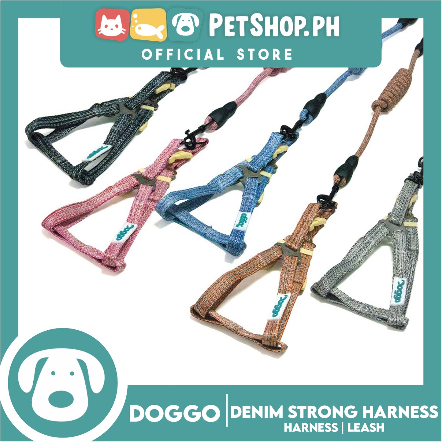 Doggo Atlanta Strong Harness and Leash Set Medium Size (Gray)
