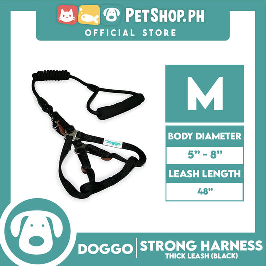 Doggo Strong Harness Thick Leash Soft Handle Steel Connector Medium (Black) Safe Harness for Your Dog