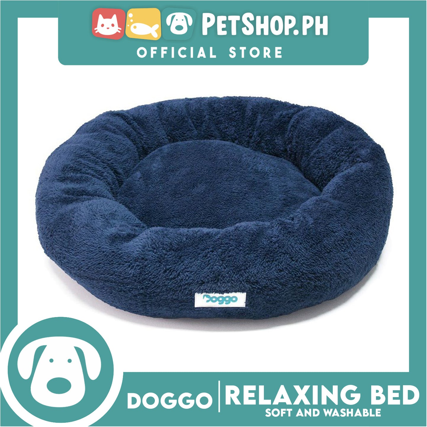 Doggo Relaxing Bed Navy Blue (Large) Round Fur Bed Machine Washable