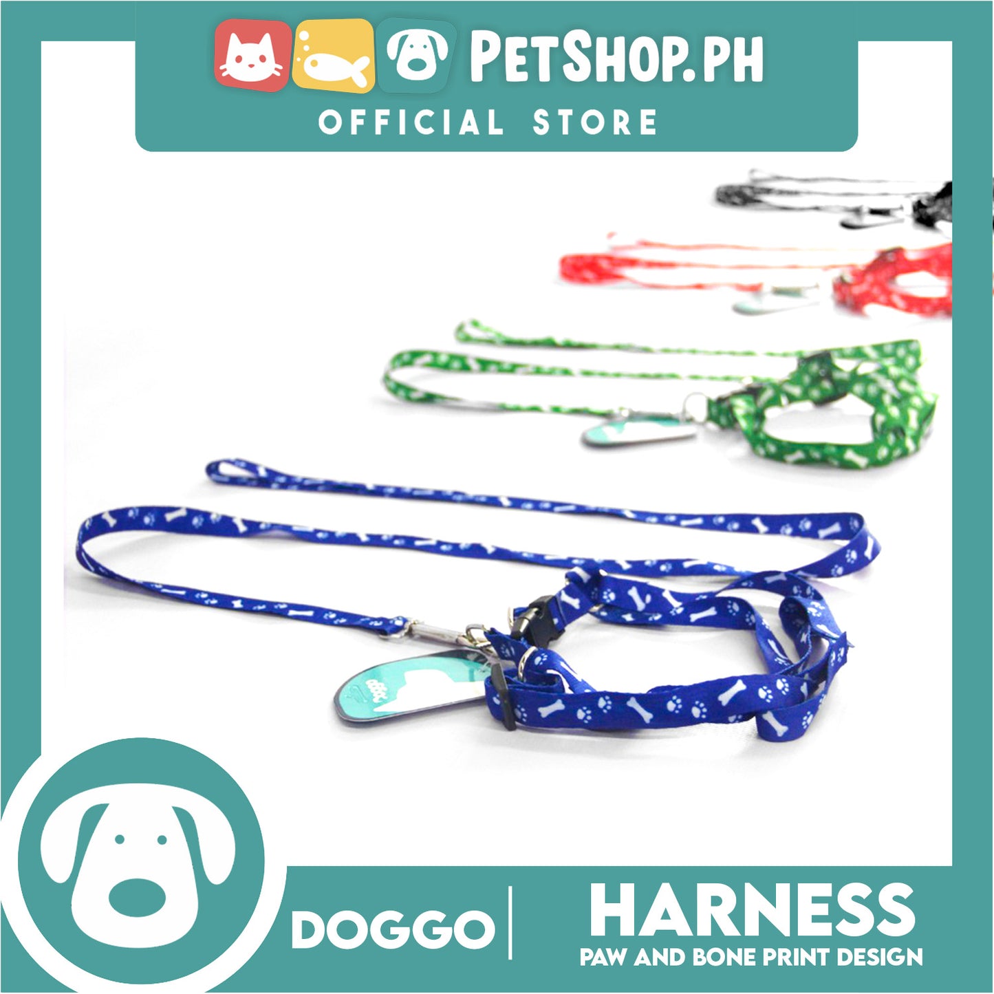Doggo Harness Leash With Design Medium Size (Blue) Harness Leash for Your Puppy